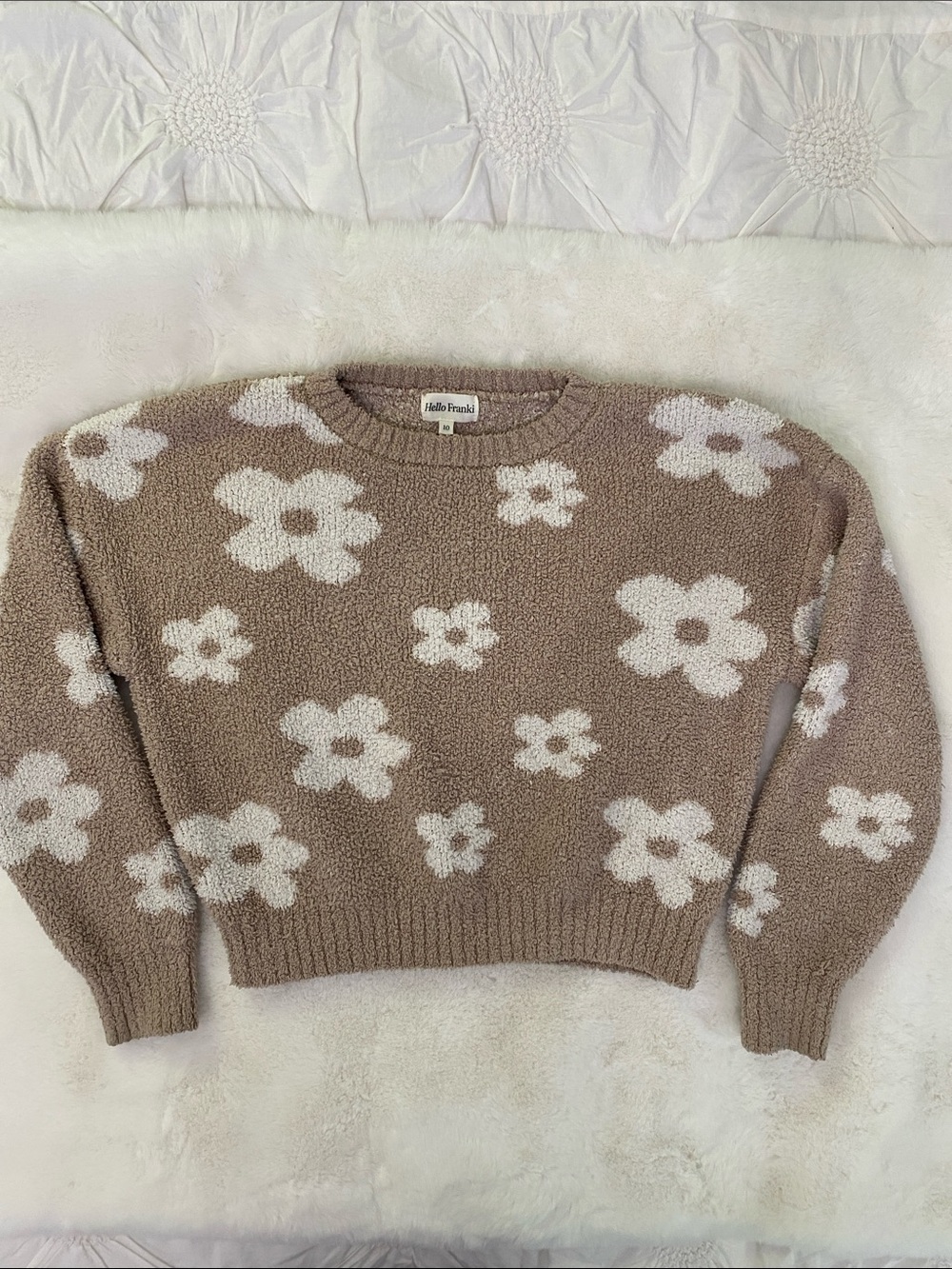 Taupe Floral Bouclé Sweater - girls size 10